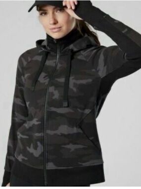 Athleta Women’s Black Camo Full Zip-Up Hoodie Size L VGUC